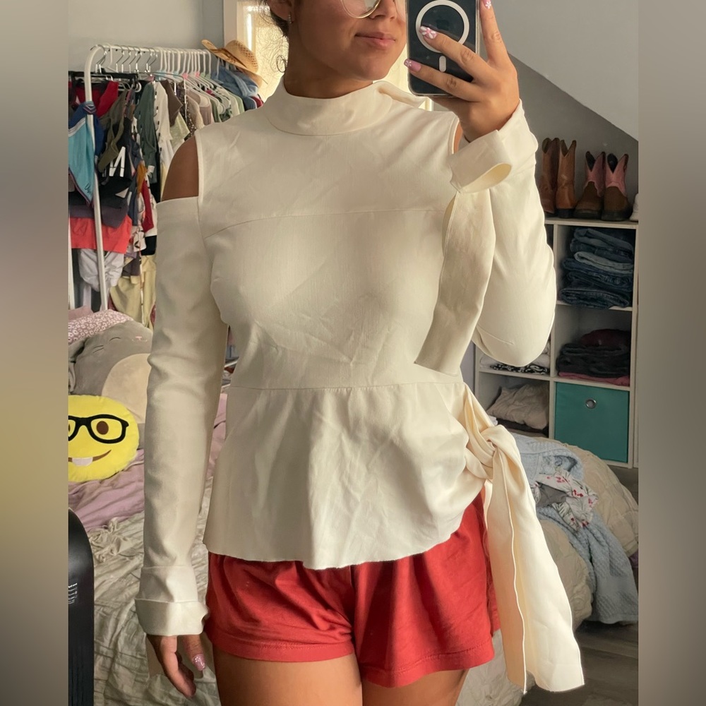 Alexis blouse cream ties turtleneck